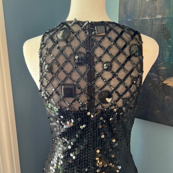 Niteline Della Roufogali Black Sequin Mesh‎ Dress Women's Size 6 80s Vintage - Picture 6 of 11